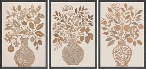 Miniatura 124 de SIGNWIN Lienzo enmarcado para pared, juego de arte de collage de hojas transparentes en blanco y negro, ilustraciones de naturaleza silvestre, arte