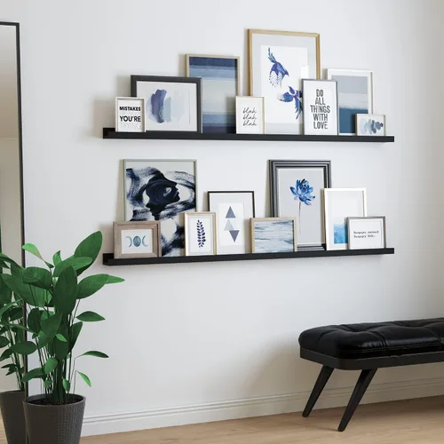 Miniatura 4 de Wallniture Denver - Juego de 2 repisas para fotos de 60 pulgadas para decoración de sala de estar, estantes flotantes largos negros para comedor