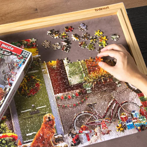 Miniatura 6 de Lavievert Rompecabezas de 500 piezas para adultos, Navidad en la puerta, sonriente Golden Retriever