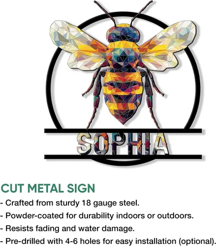 Miniatura 2 de Letrero de metal personalizado de abeja, cartel colgante de abeja de miel, porche de bienvenida al aire libre, valla de pared con nombre