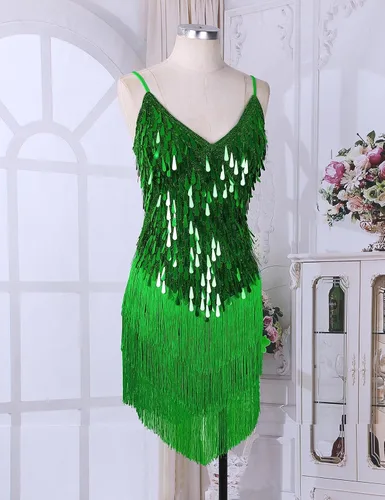 Miniatura 6 de Sywiyi Wonen's - Vestido de baile con flecos y lentejuelas brillantes, tango latino, Samba, con borlas y flecos, vestido de fiesta de noche