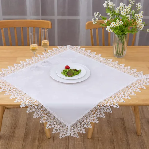Miniatura 19 de Camino de mesa rectangular de granja de encaje beige premium, impermeable, a prueba de aceite, a prueba de derrames, antiencogimiento, suave