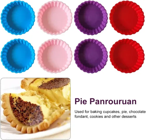 Miniatura 6 de 8 moldes de silicona para tartas y tartas, mini molde de tarta estriado de 4 pulgadas, molde redondo antiadherente para quiche para hornear pasteles
