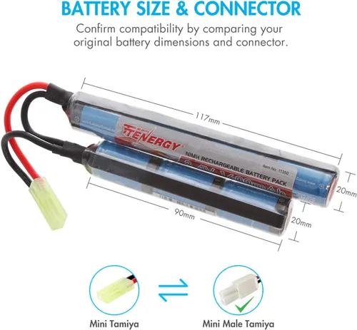 Miniatura 2 de Tenergy Batería NiMH Nunchuck de 8.4V 1600mAh y cargador compatible con conector Mini Tamiya y adaptador estándar Tamiya