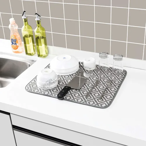 Miniatura 5 de Estera de secado de platos para cocina, paquete de 2, esteras de drenaje de platos de microfibra ultra absorbente de Subekyu, 19.2 por 15.8 pulgadas