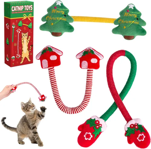 Miniatura 9 de Retro Shaw Juguetes de hierba gatera de ganchillo, 6 piezas de hilo para pezón de gato, ratones seguros para limpieza de dientes, juguete masticable