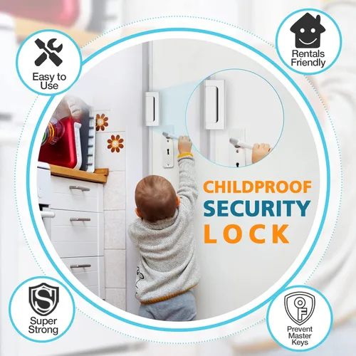 Miniatura 5 de Cerradura de seguridad para el hogar, cerradura de refuerzo de puerta fácil de abrir a prueba de niños con soporte de parada de 3.0 in 800 libras