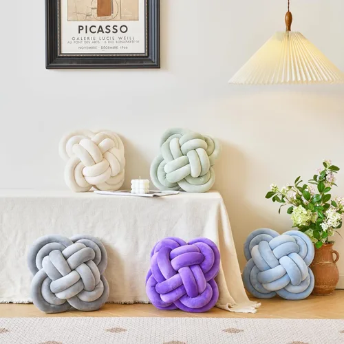 Miniatura 3 de Xuyier Bola de almohada de nudo, almohadas decorativas con tela de terciopelo para sofá cama, decoración de 12 pulgadas, cojines cuadrados anudados