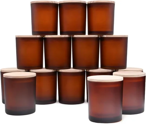 Miniatura 9 de SHOWIN Frascos de vela gruesos de 10 onzas para hacer velas 15 piezas, frascos vacíos con tapas de madera para hacer velas, contenedor de muestra