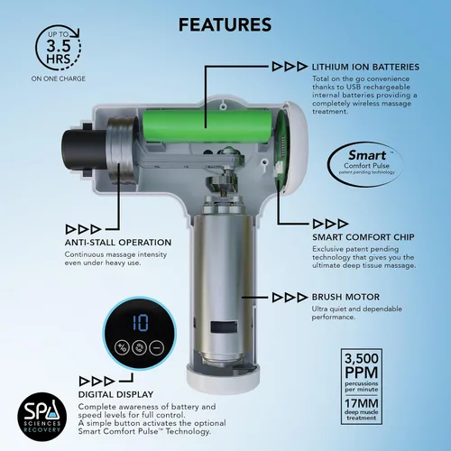 Miniatura 5 de SPA SCIENCES - SmartGun Elite - Masajeador terapéutico de percusión de tejido profundo - para dolor muscular - con cabezales intercambiables, 10