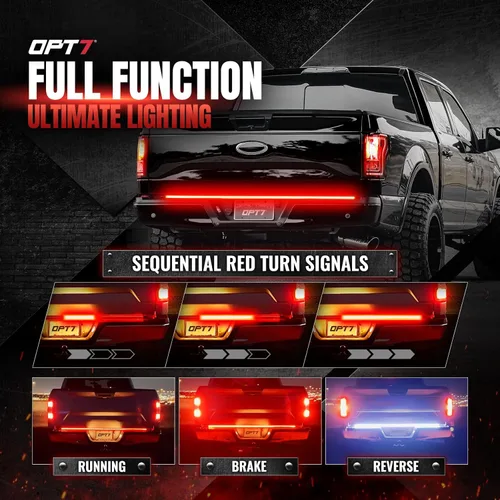 Miniatura 5 de OPT7 48" Barra de luz LED Redline Parlux de triple fila para puerta trasera con señal de giro secuencial roja - Tira de luz de marco de aluminio