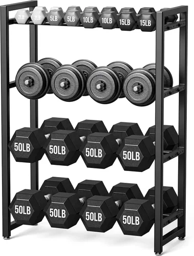 Miniatura 10 de Estante para mancuernas de 3 niveles, soporte de pesas para gimnasio en casa