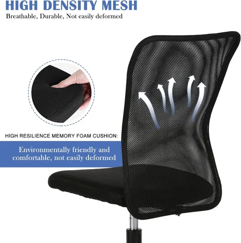 Miniatura 3 de Silla de oficina pequeña, silla de escritorio sin brazos con ruedas, silla ergonómica para computadora con soporte lumbar, silla giratoria de malla