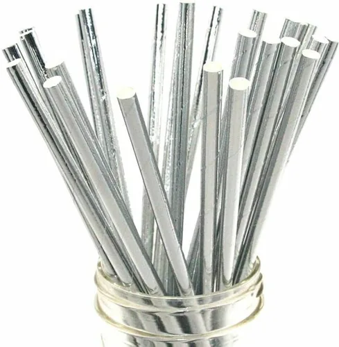 Miniatura 9 de Pajitas de papel iridiscente blanco, paquete de 100 pajitas desechables de papel de aluminio de perlas blancas para palitos de pasteles, palitos