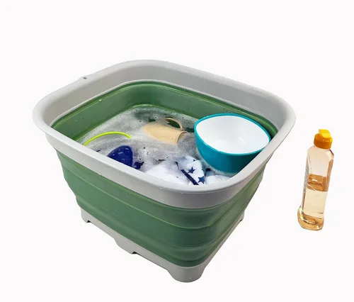 Miniatura 5 de SAMMART Sartén plegable de 15 litros con tapón de drenaje, lavabo de lavado plegable, tina portátil para lavar platos, bandeja de almacenamiento