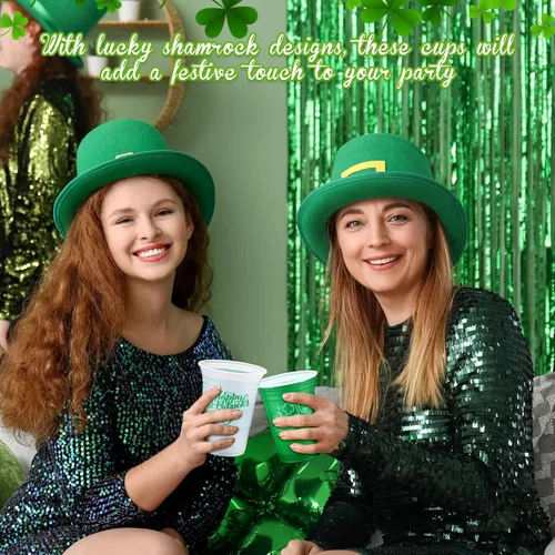 Miniatura 5 de Pickmesh 50 piezas de vasos de plástico para el Día de San Patricio de 16 onzas con diseño de trébol de la suerte, vasos desechables