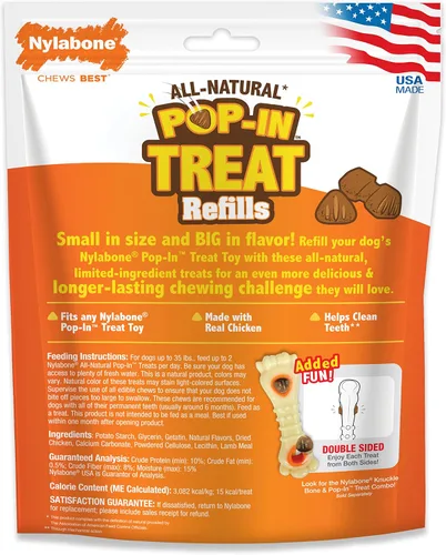 Miniatura 9 de Nylabone Juguete masticable de recambio Pop-In Treat, golosinas naturales para perros para dispensar golosinas, sabor a pollo, 30