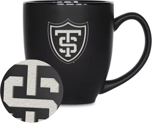 Miniatura 365 de Rico Industries - Taza de cerámica mate negra con grabado láser estándar de 15oz para NCAA (escuelas T & U) - Para bebidas calientes o frías