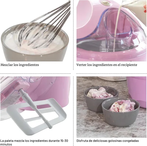 Miniatura 4 de Classic Cuisine - Máquina de helados de 1 cuarto de galón para sorbete, helado, yogur congelado y más, electrodomésticos de cocina y accesorios Rosa