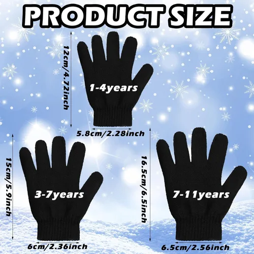Miniatura 3 de Boao 6 pares de guantes para niños, dedos completos, guantes de punto para niños pequeños, guantes cálidos de invierno para niños y niñas