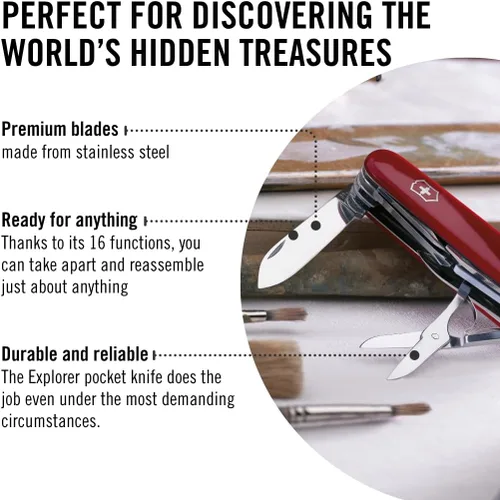 Miniatura 5 de Victorinox Explorer Navaja Suiza, Navaja de Bolsillo de 16 Funciones Fabricada en Suiza con 2 Hojas, Sacacorchos, Tijeras y Destornilladores - Rojo