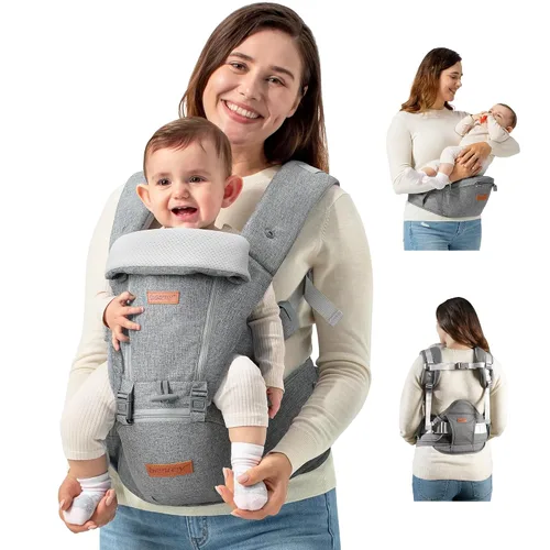 besrey Portabebés ergonómico con asiento de cadera, sin soporte para el dolor de espalda, malla transpirable, posiciones 6 en 1, recién nacido a