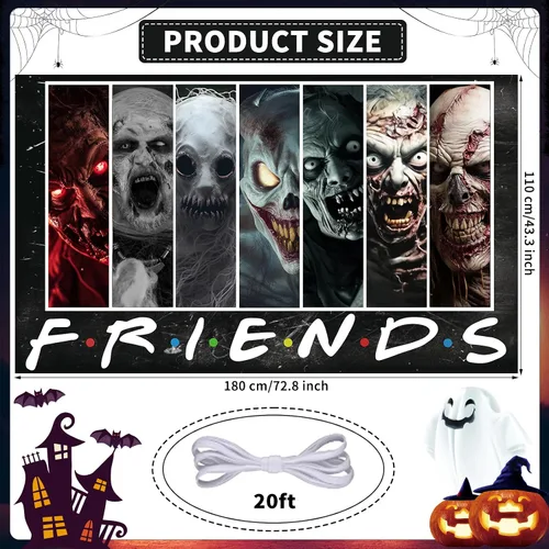 Miniatura 2 de Telón de fondo de personajes de película de terror, decoración de fiesta de Halloween, pancarta clásica de personajes de películas de miedo