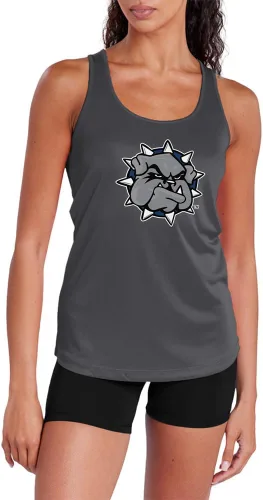 Miniatura 354 de Camiseta deportiva sin mangas oficial de la NCAA Collegiate para mujer, con espalda cruzada, logotipo primario, colección carbón