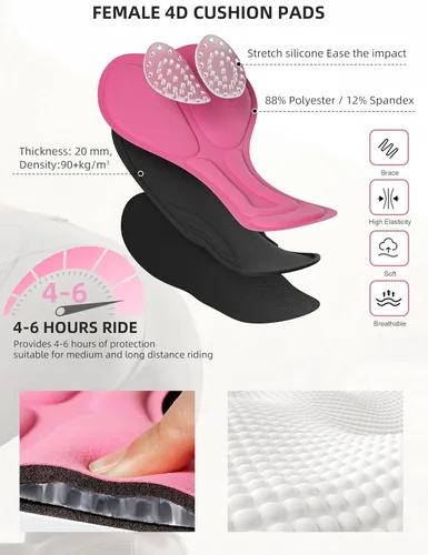 Miniatura 4 de Pantalones de ciclismo acolchados 4D para mujer, pantalones cortos de ciclismo de cintura alta, capris de bicicleta 34, mallas de ciclismo