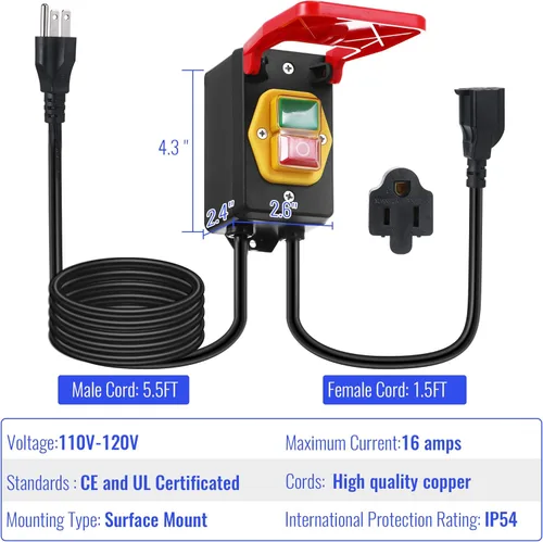 Miniatura 3 de Dreyoo 1 Pack Interruptor Monofásico Encendido/Apagado 120/230V, Interruptor de Mesa de Enrutador de 2HP a 120V con Gran Señal de Alto