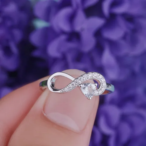 Miniatura 4 de Anillo Jo Wisdomo de compromiso. de plata esterlina, con corazón e infinito, anillo de amistad, para ella