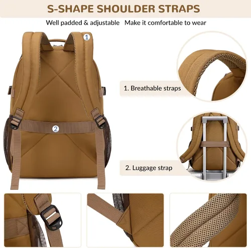 Miniatura 5 de Mochila para adolescentes, niñas, niños, resistente al agua con bolsillo para laptop de 15.6 pulgadas para viajes, escuela, universidad, Beige
