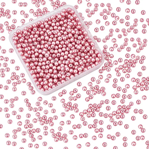 Miniatura 9 de Pandahall Elite, perlas pequeñas redondas brillosas. Canutillos surtidos de raso para joyas. Paquete de caja redonda., Vidrio, 4mm Blanco crema