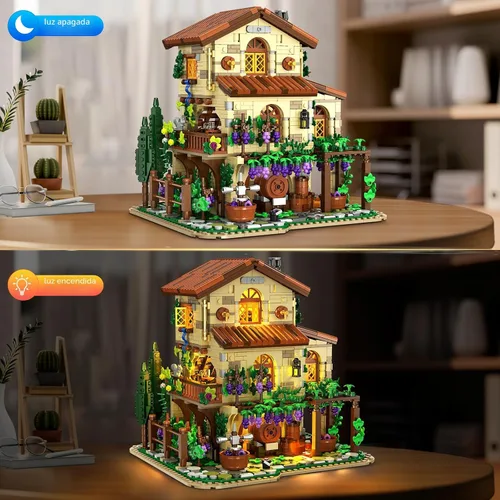 Miniatura 3 de INSOON Winery Chateau - Juego de construcción de casa con luces, modelo de construcción de castillo de viñedo, decoración del hogar, 1826 piezas