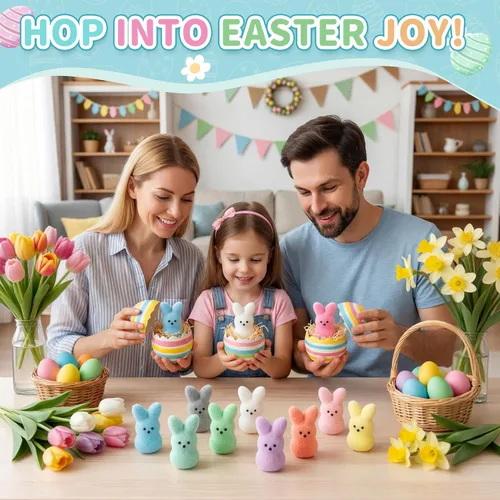 Miniatura 7 de Relleno de cesta de Pascua para niños, rellenos de huevos de Pascua, juguetes de conejo, regalos de Pascua para niños, recuerdos de fiesta para 12