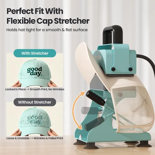 Miniatura 4 de Prensa de sombrero EENOUR, máquina de prensa de calor para sombreros con 2 planchas y estirador de casquillos, máquina de calor para sombreros