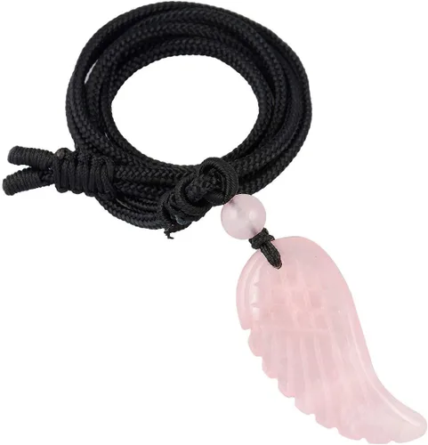 Miniatura 2 de TUMBEELLUWA Colgante de piedra tallada con forma de ala de ángel y colgante de cuarzo con cordón de amuleto de cristal curativo para unisex