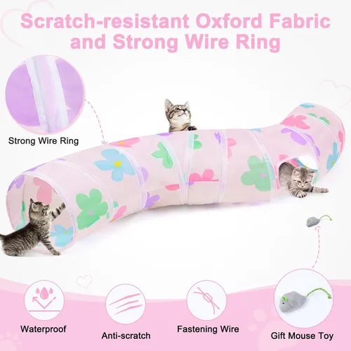 Miniatura 6 de Glittme Túnel para gatos, túneles para gatos de interior, cueva de gatos en forma de S con juguetes para gatos, tubos plegables para gatos y túneles