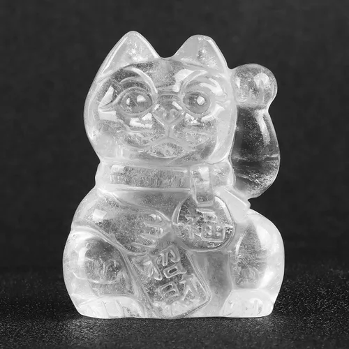 Miniatura 12 de Artistone Figura coleccionable de cristal de jaspe rojo Maneki Neko Money Feng Shui Fortune Lucky Cat Escultura de piedras preciosas para atraer