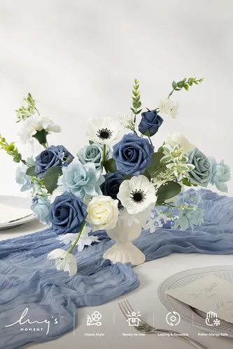 Miniatura 2 de Ling's moment Caja de Flores Artificiales, Tallos de Follaje Artificial Falso, Rosas de Espuma, Gardenia, Amapola, Eucalipto de Seda, Flores de Tela
