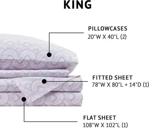 Miniatura 111 de Comfort Spaces Sábanas 100% algodón tamaño King, transpirables, naturalmente frescas, sábanas de algodón suave con bolsillo elástico de 14 pulgadas