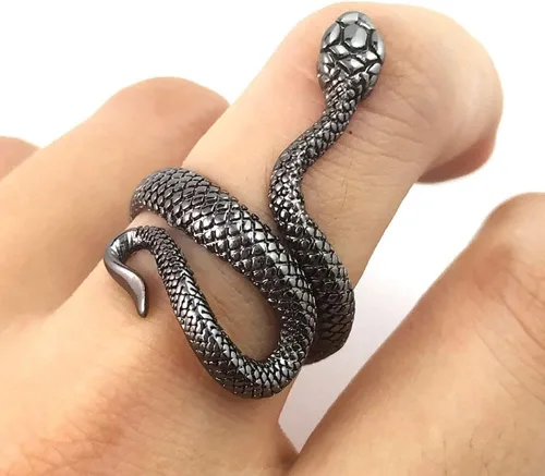 Miniatura 2 de Anillo de serpiente para mujeres y hombres, estilo vintage, gótico, serpiente, estilo punk, anillo de declaración de serpiente, ajustable