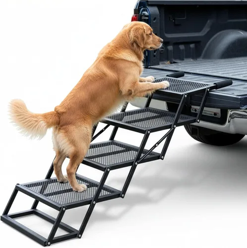 Escaleras plegables de 4 escalones para perros, para automóviles, camiones y todoterrenos, escalera de acero al carbono resistente para mascotas que