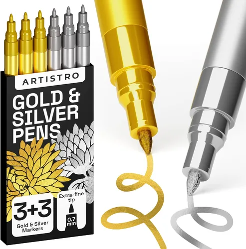Miniatura 9 de ARTISTRO 6 bolígrafos de pintura acrílica en blanco y negro, marcadores de punta extrafina de 0.028 in, bolígrafos de pintura para manualidades
