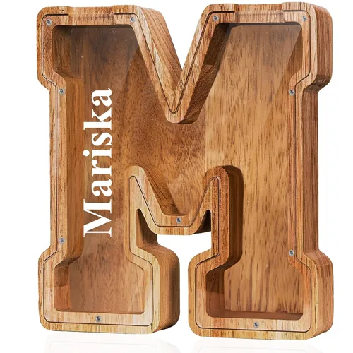 Miniatura 25 de Alcancía de madera grande personalizada con letras – Alcancía de letras para niños y niñas, regalo de cumpleaños (A)
