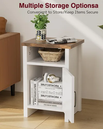Miniatura 4 de YESHOMY Mesita de noche moderna de granja con estante y puerta de granero, juego de 1 para dormitorio, color blanco