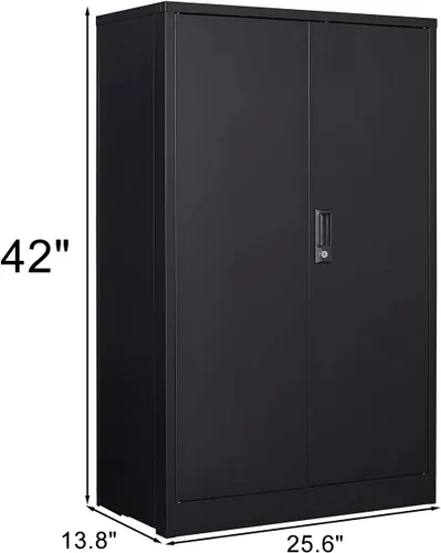Miniatura 2 de Armario de almacenamiento de metal de 42 pulgadas con cerradura, gabinete de almacenamiento con 2 estantes, gabinete de acero con 2 puertas