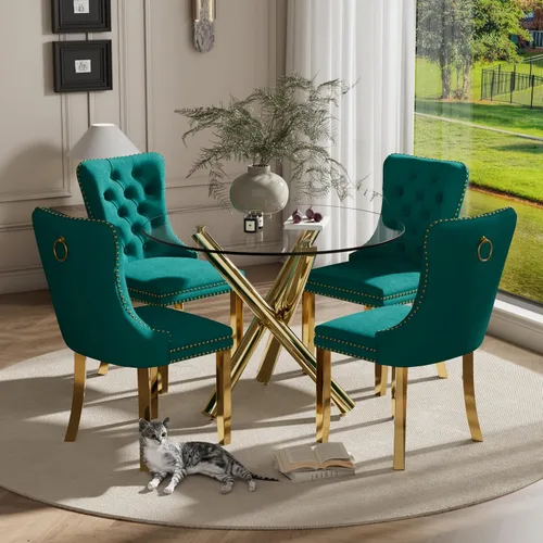 Miniatura 41 de Juego pequeño de mesa redonda con tapa de vidrio transparente para 2, 36'' Juego moderno de lujo para cenas circulares, 3 piezas Juego minimalista