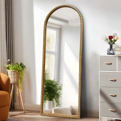 Miniatura 11 de Espejo de cuerpo entero ovalado dorado antiguo, espejo de pared de cuerpo completo, espejos barrocos con cuentas de metal dorado, espejo decorativo