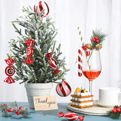 Miniatura 7 de Aoriher 24 piezas de adornos de bastón de caramelo de Navidad, rojo y blanco, de plástico, bastón de caramelo de menta, decoraciones de Navidad